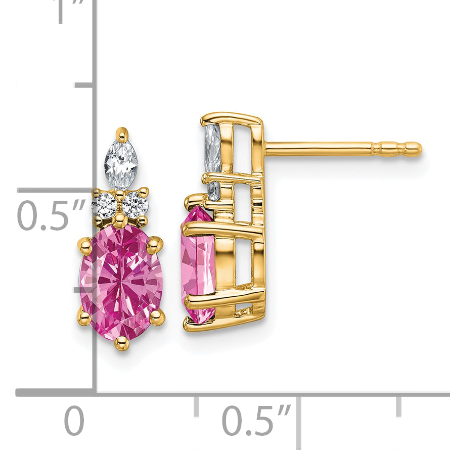 14K Polish Diamond & Lab Created Pink Sapphire Twist Post Earrings