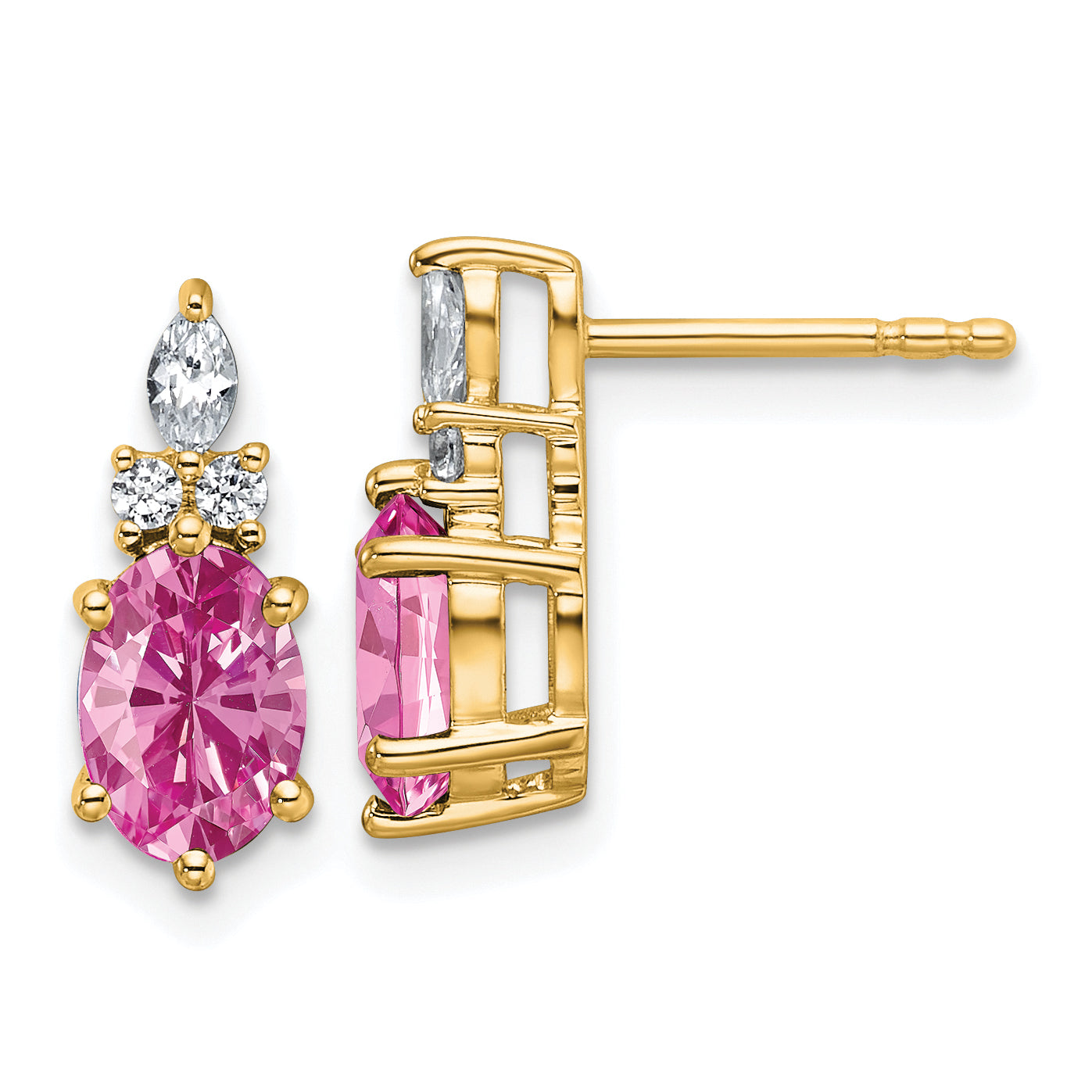 14K Polish Diamond & Lab Created Pink Sapphire Twist Post Earrings Main image