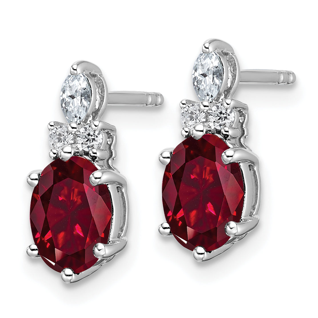 14K White Gold Polished Diamond and Lab Created Ruby Twisted Post Earrings Secondary image