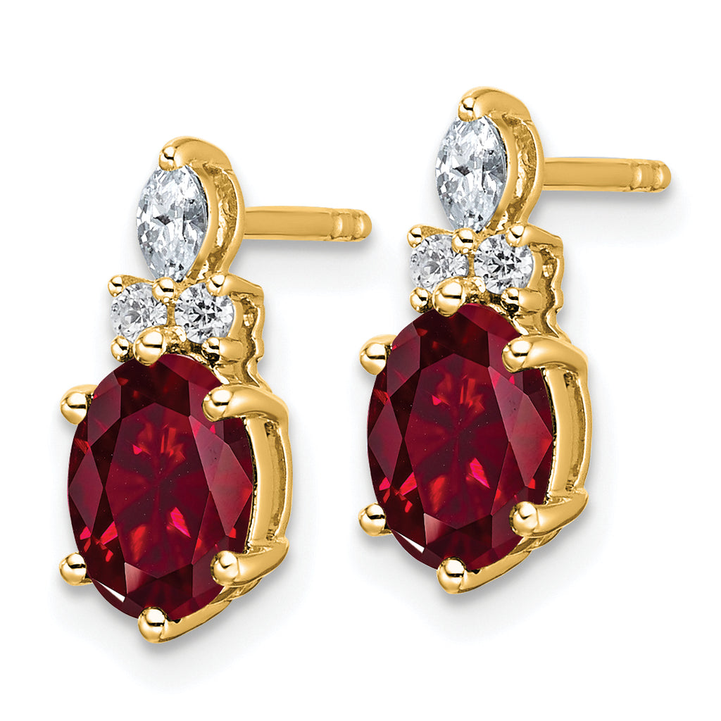 14K Polished Diamond and Lab Created Ruby Twisted Post Earrings