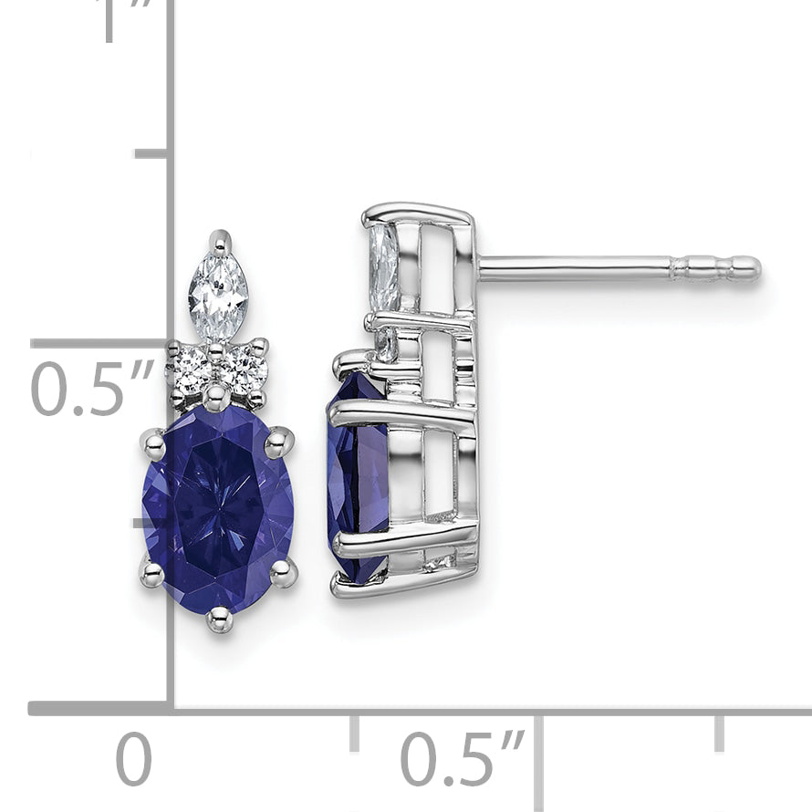 14K White Gold Polish Diamond and Lab Created Sapphire Twisted Post Earring