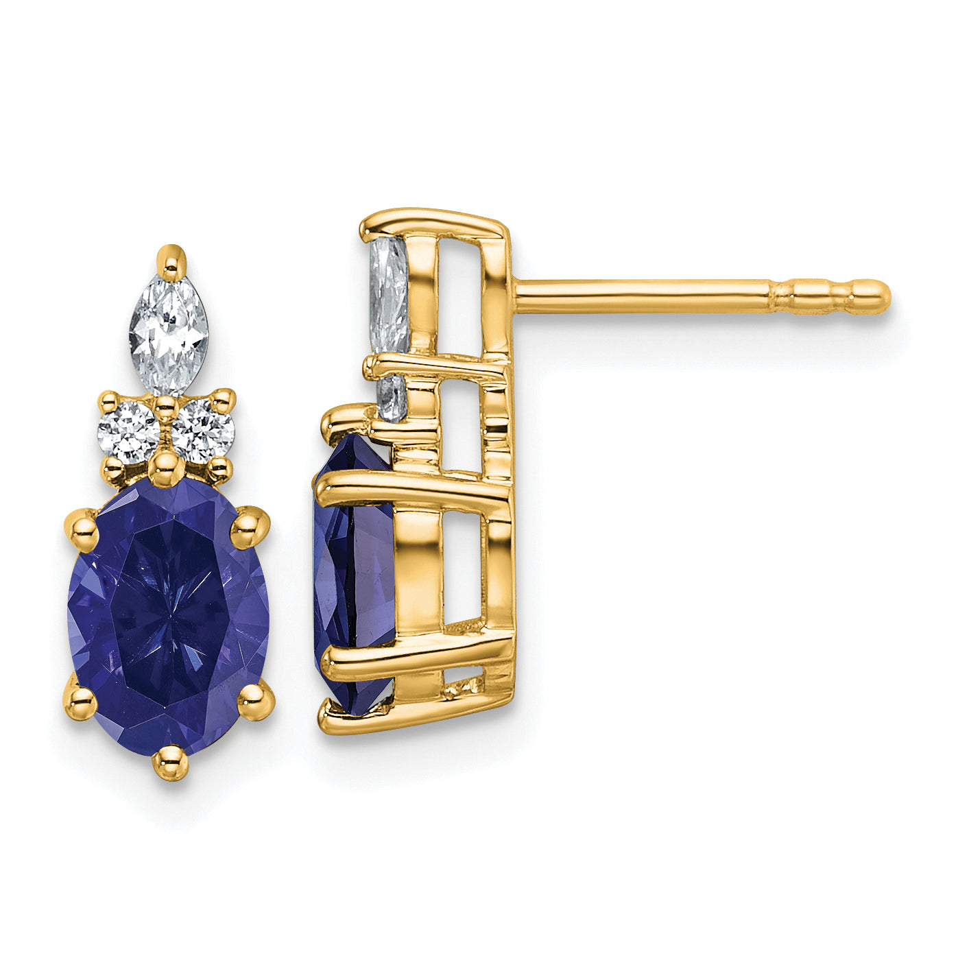14K Polish Diamond and Lab Created Sapphire Twisted Post Earrings