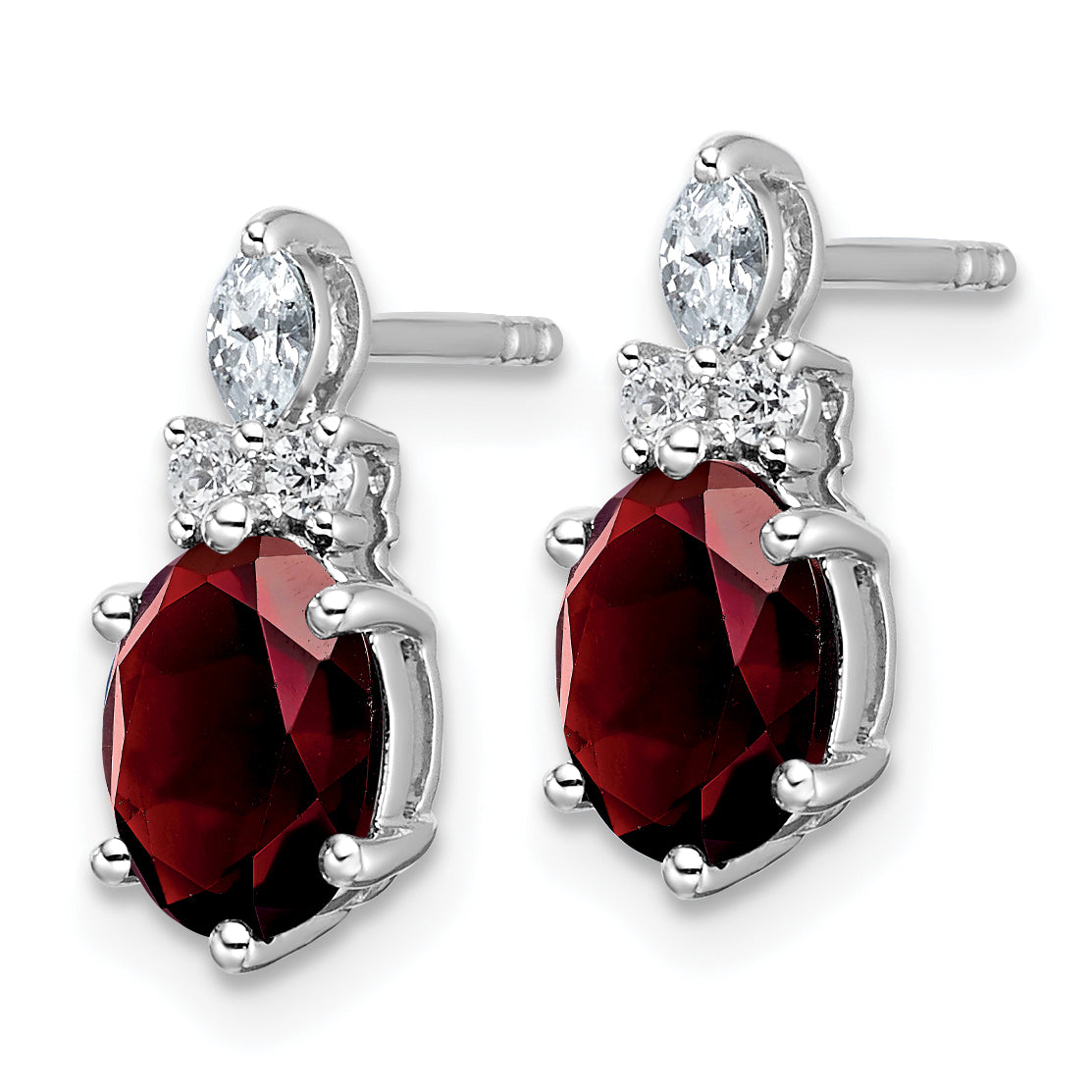 14K White Gold Polished Diamond and Garnet Twisted Post Earrings Secondary image