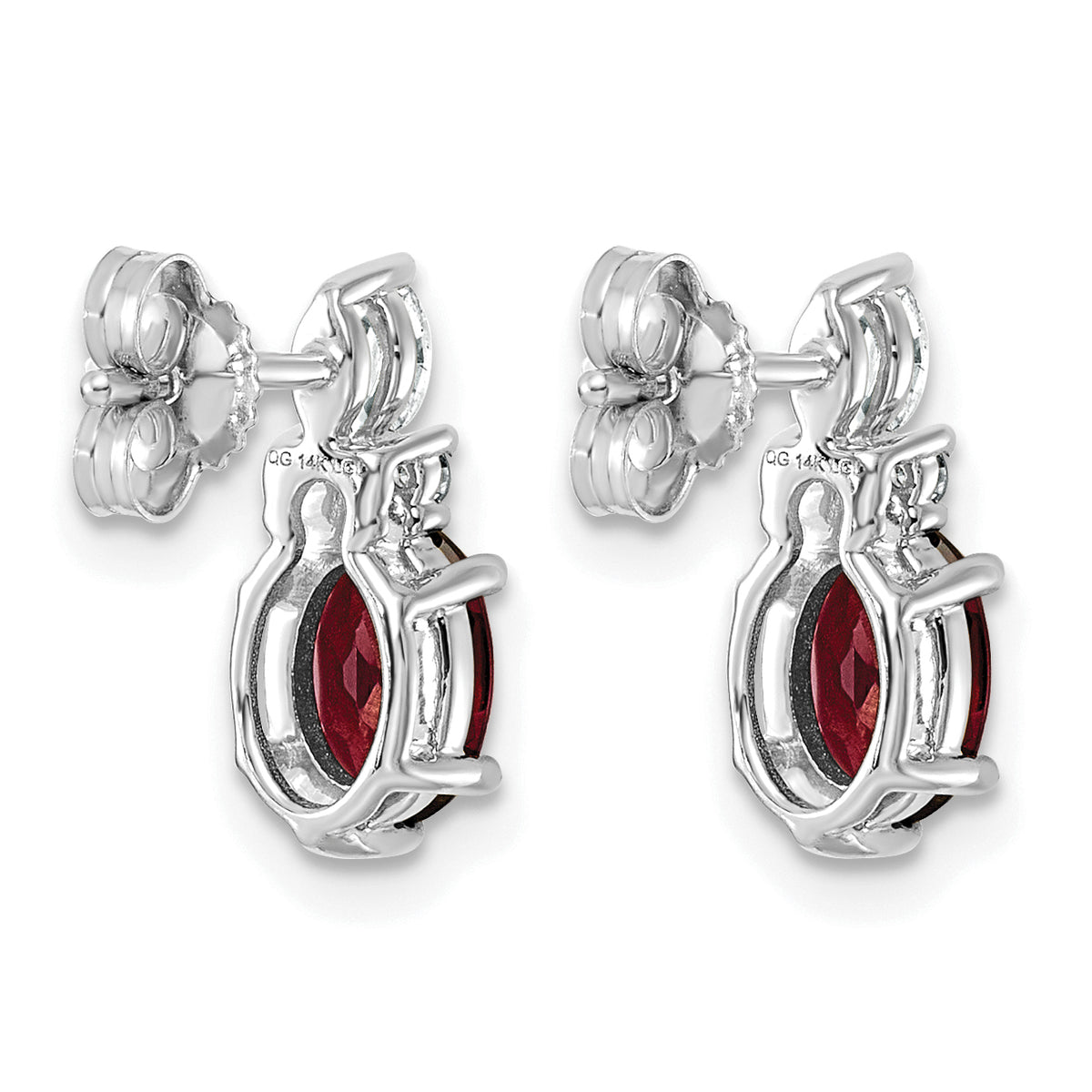 14K White Gold Diamond and 7x5 Oval Garnet Post Earrings