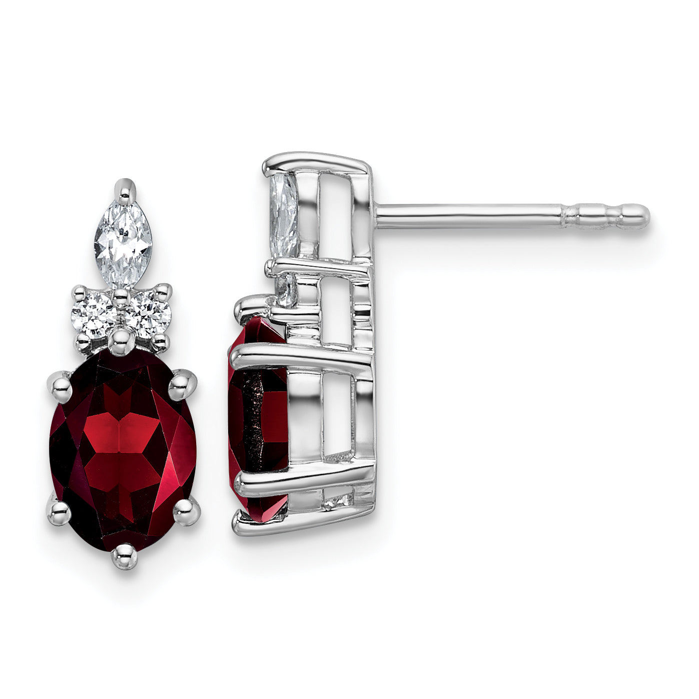 14K White Gold Polished Diamond and Garnet Twisted Post Earrings Main image