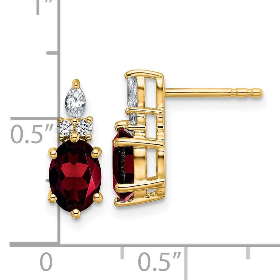 14K Polished Diamond and Garnet Twisted Post Earrings
