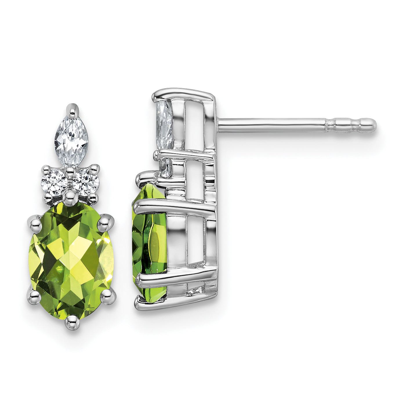 14K White Gold Polished Diamond and Peridot Twisted Post Earrings Main image
