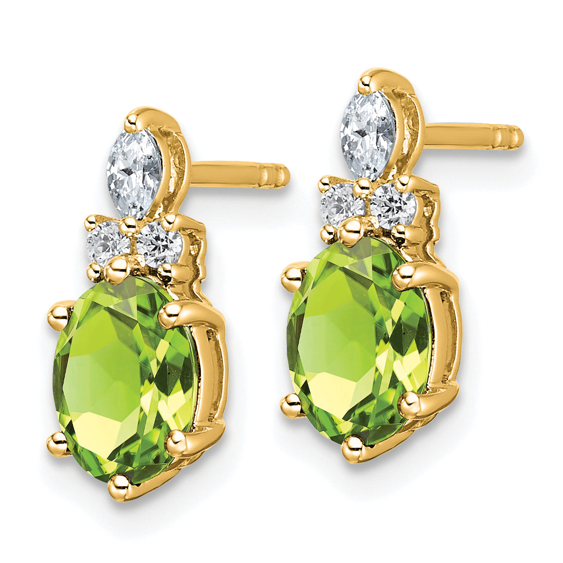 14K Polished Diamond and Peridot Twisted Post Earrings Secondary image
