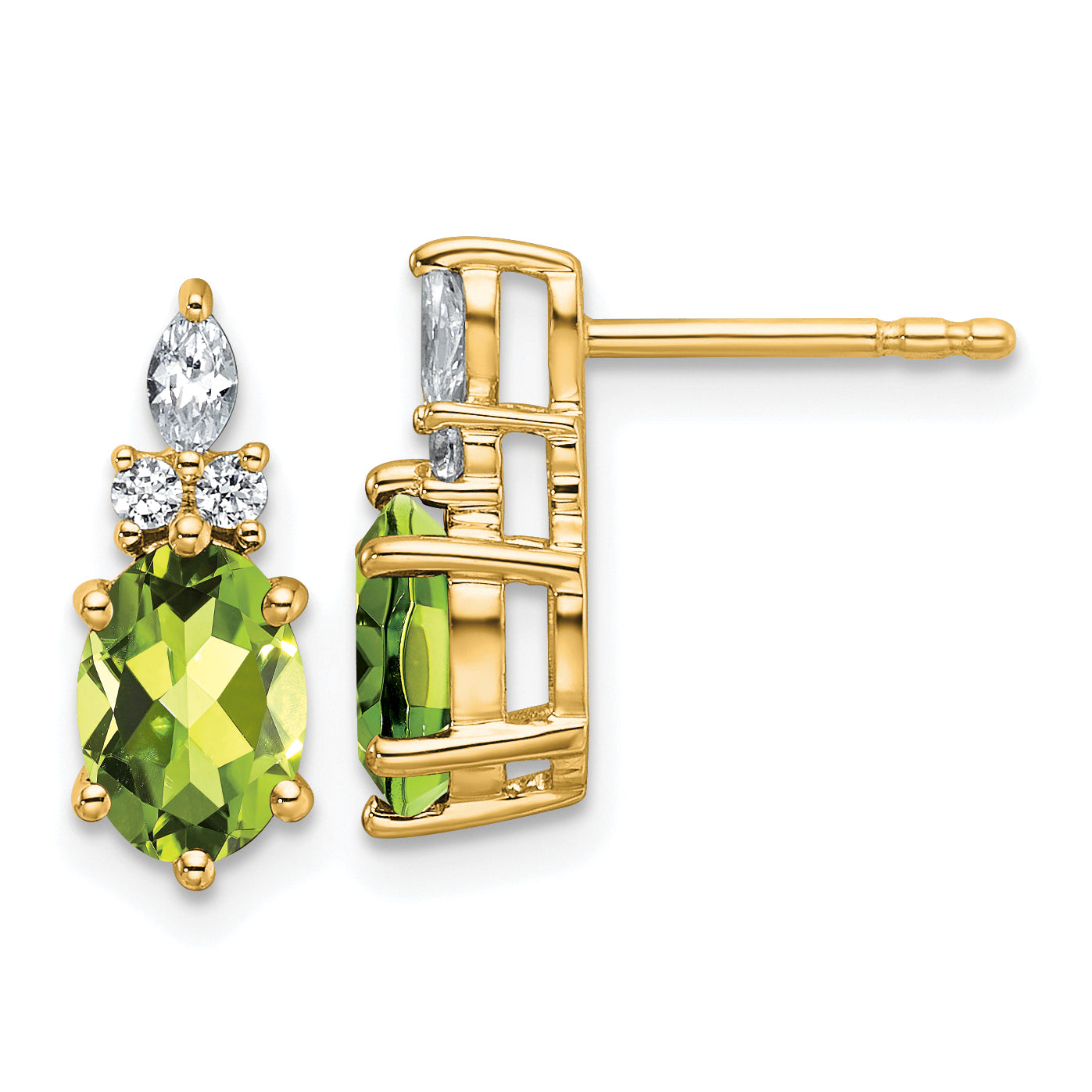 14K Polished Diamond and Peridot Twisted Post Earrings Main image