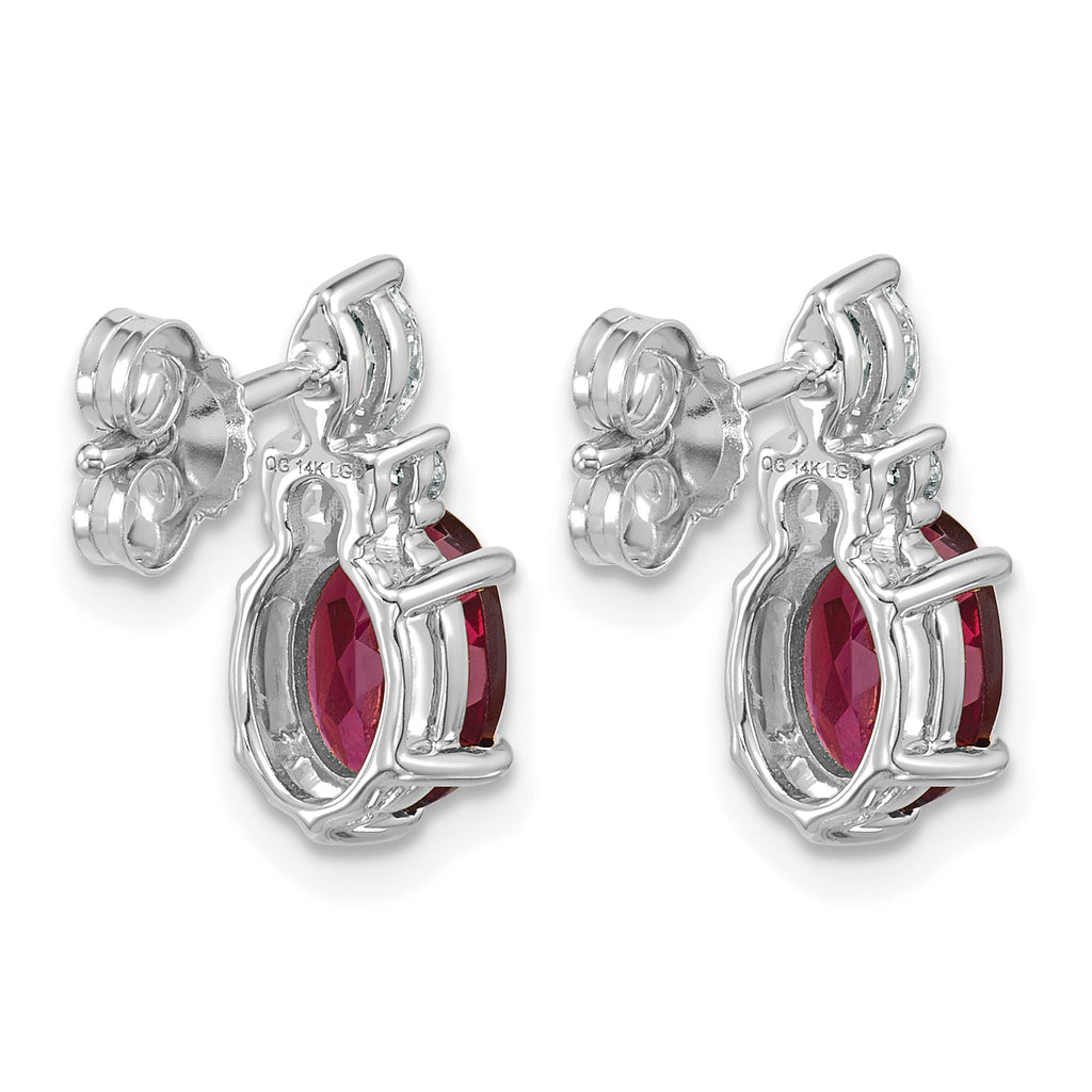 14K White Gold Diamond and 7x5 Oval Rhodolite Garnet Post Earrings