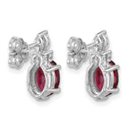 14K White Gold Diamond and 7x5 Oval Rhodolite Garnet Post Earrings