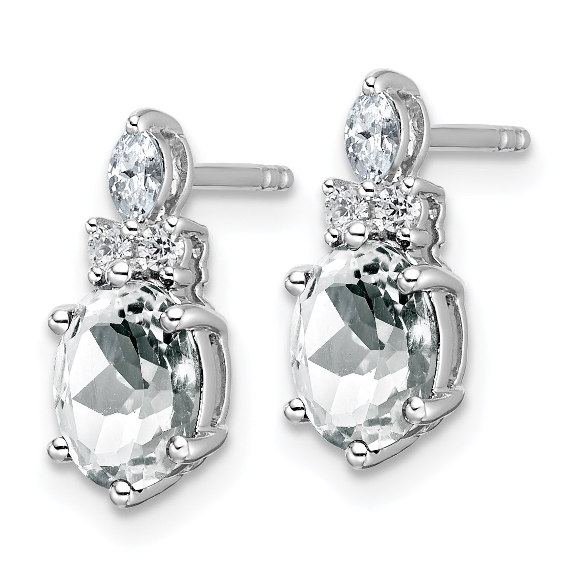 14K White Gold Polished Diamond and White Topaz Twisted Post Earrings Secondary image