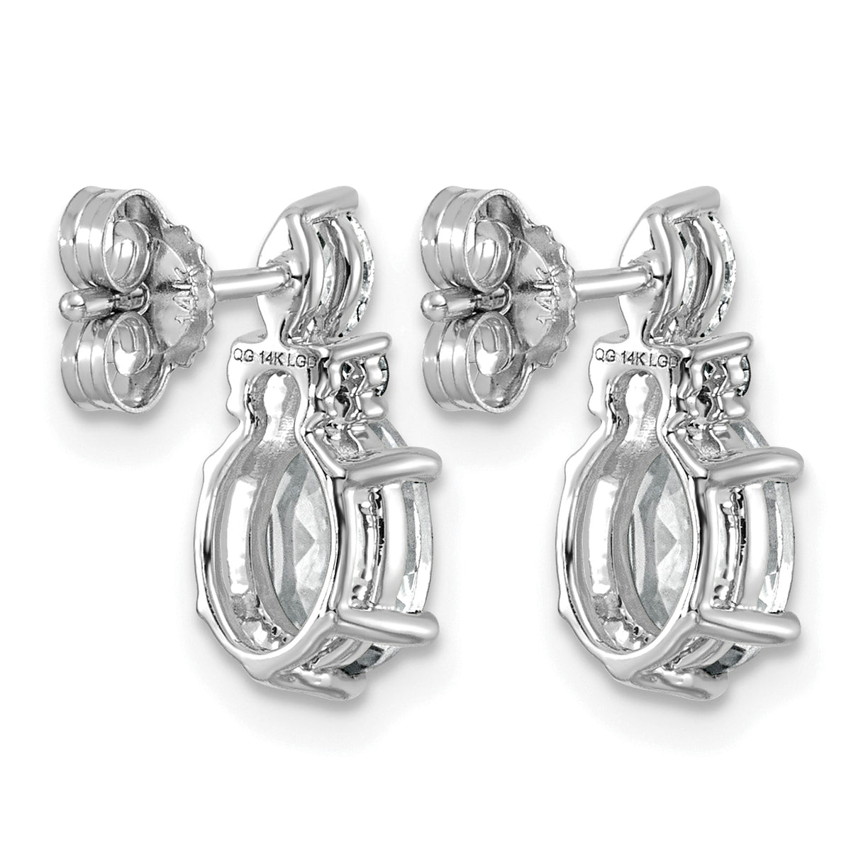 Oval Diamond April/White Topaz Stud Earrings in 14K White Gold (0.17 ct. tw.) - Sophia Jewelers