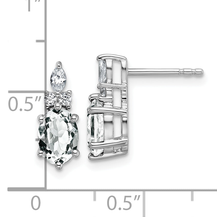 14K White Gold Polished Diamond and White Topaz Twisted Post Earrings