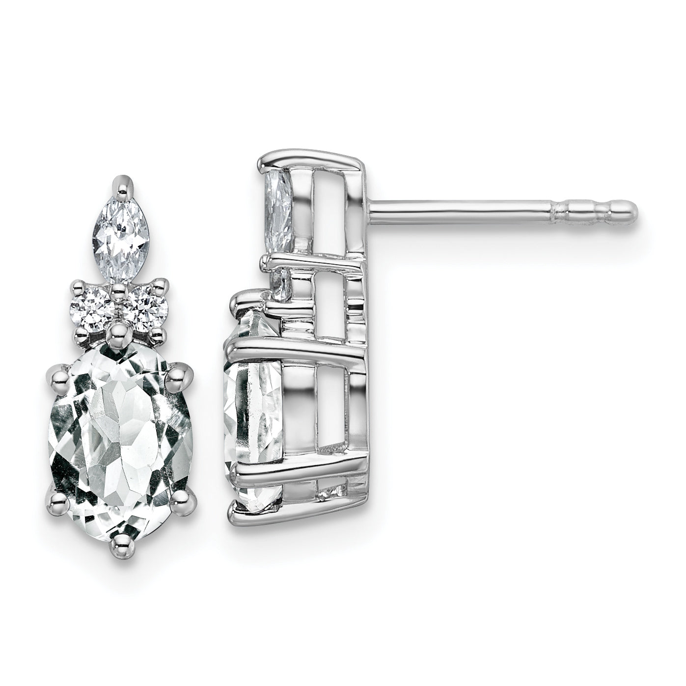 14K White Gold Polished Diamond and White Topaz Twisted Post Earrings Main image