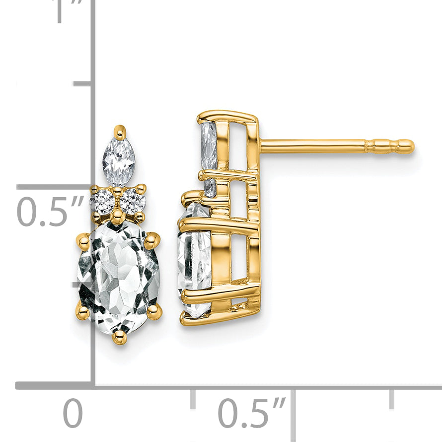 14K Polished Diamond and White Topaz Twisted Post Earrings