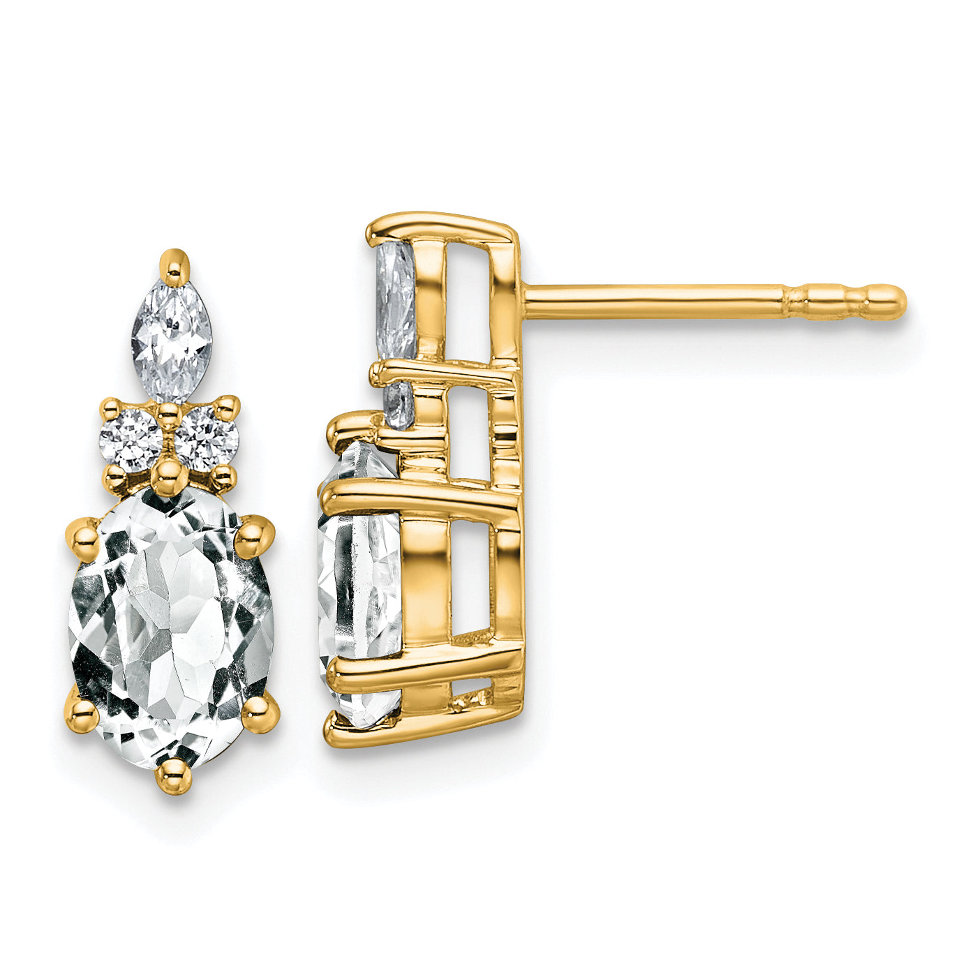 14K Polished Diamond and White Topaz Twisted Post Earrings