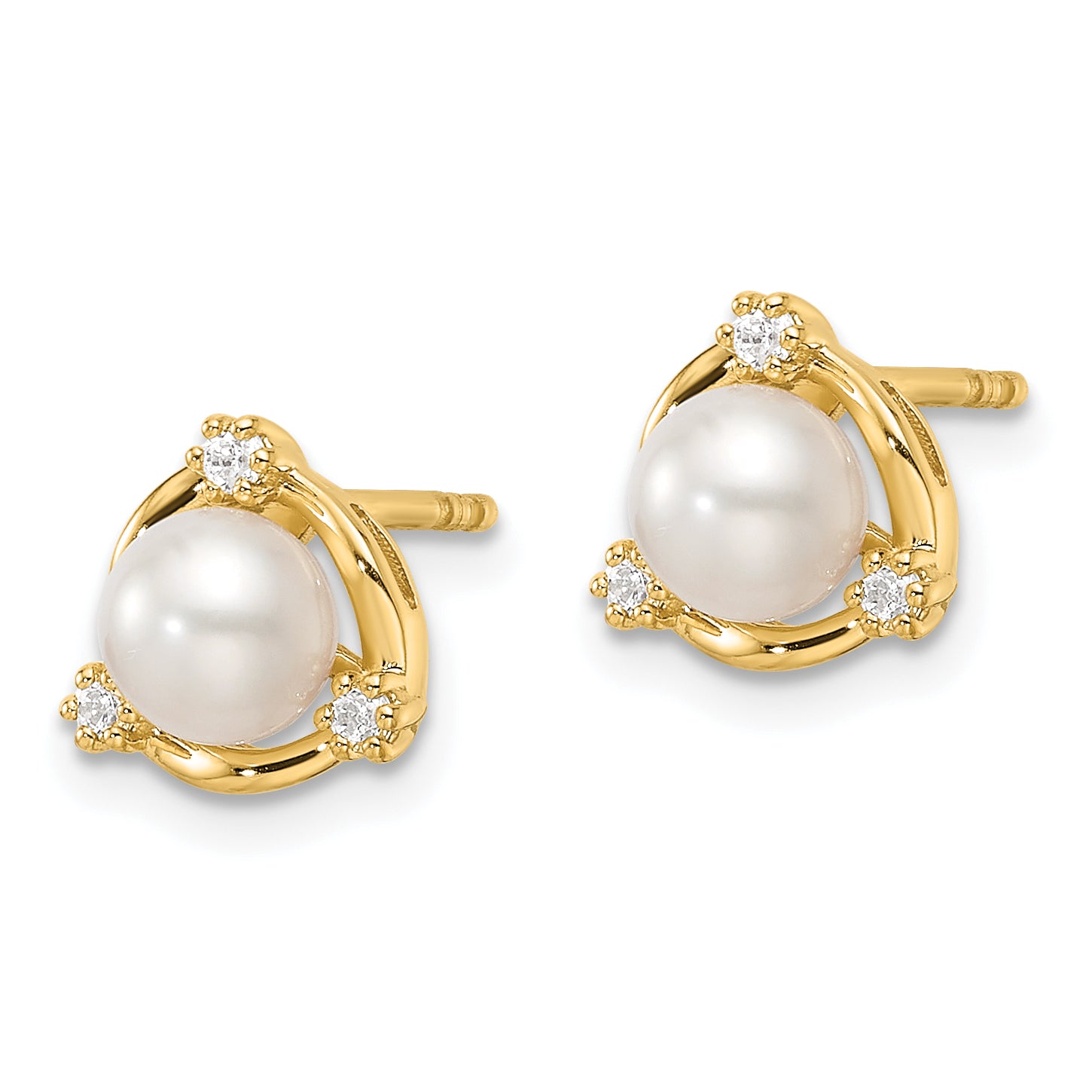 14k 1/10 carat Lab Grown Diamond VS/SI+ G+ and 5.50 mm Round Freshwater Cultured Pearl Post Earrings Secondary image
