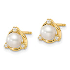 14k 1/10 carat Lab Grown Diamond VS/SI+ G+ and 5.50 mm Round Freshwater Cultured Pearl Post Earrings