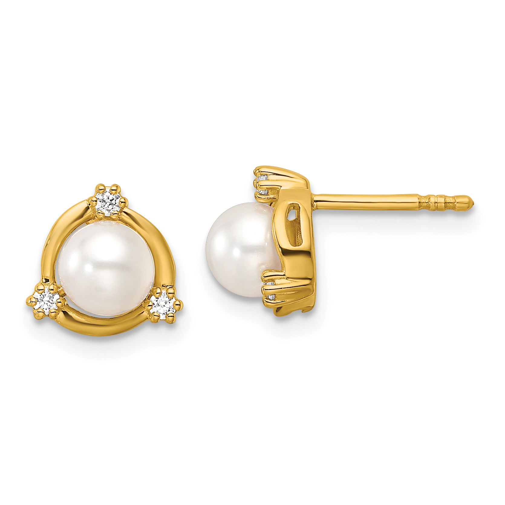 14k 1/10 carat Lab Grown Diamond VS/SI+ G+ and 5.50 mm Round Freshwater Cultured Pearl Post Earrings Main image