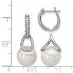 14K White Gold Polished Diamond and Pearl Dangle Hoop Earrings