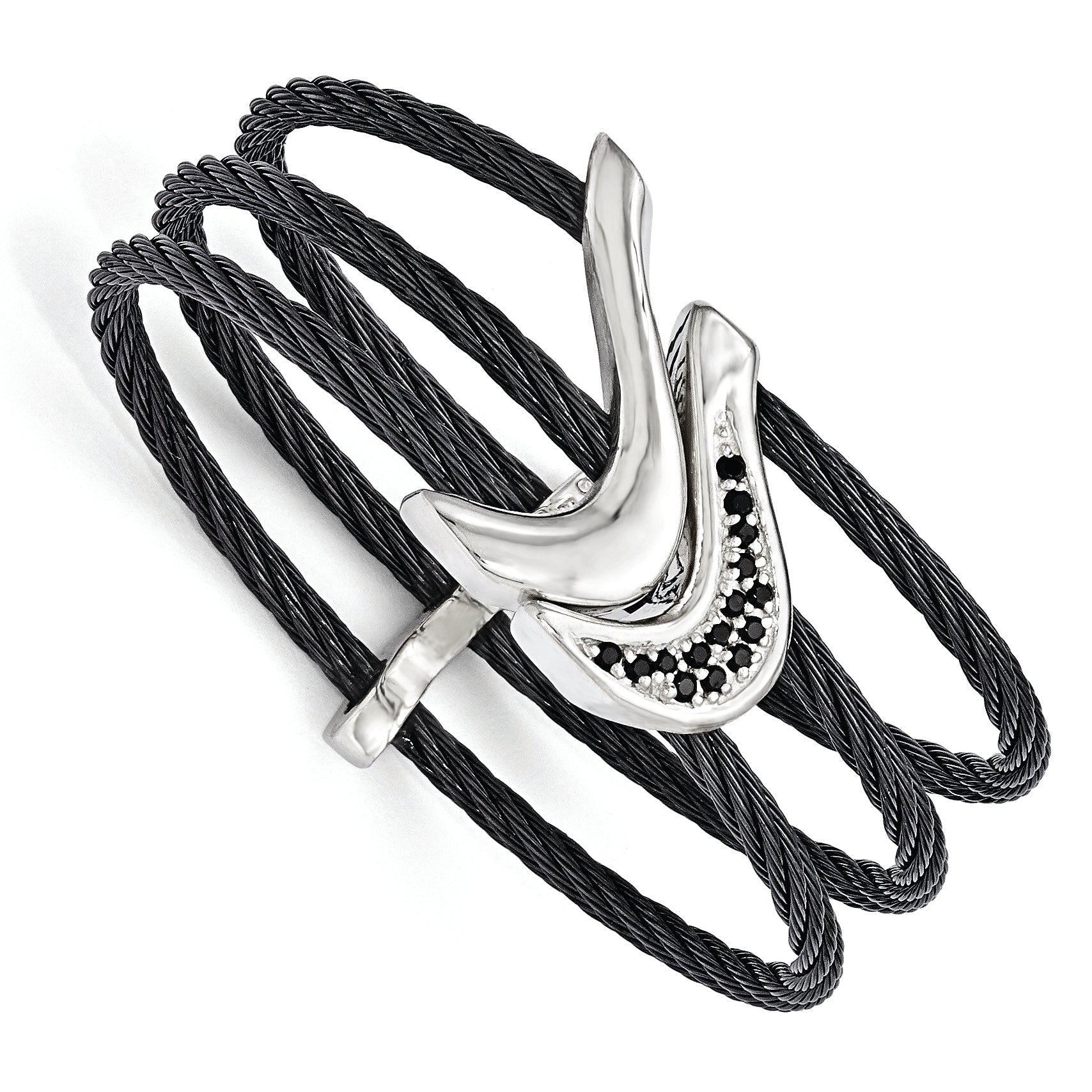 Edward Mirell Titanium Black Ti Sterling Silver Spinel Cable Flexible Cuff