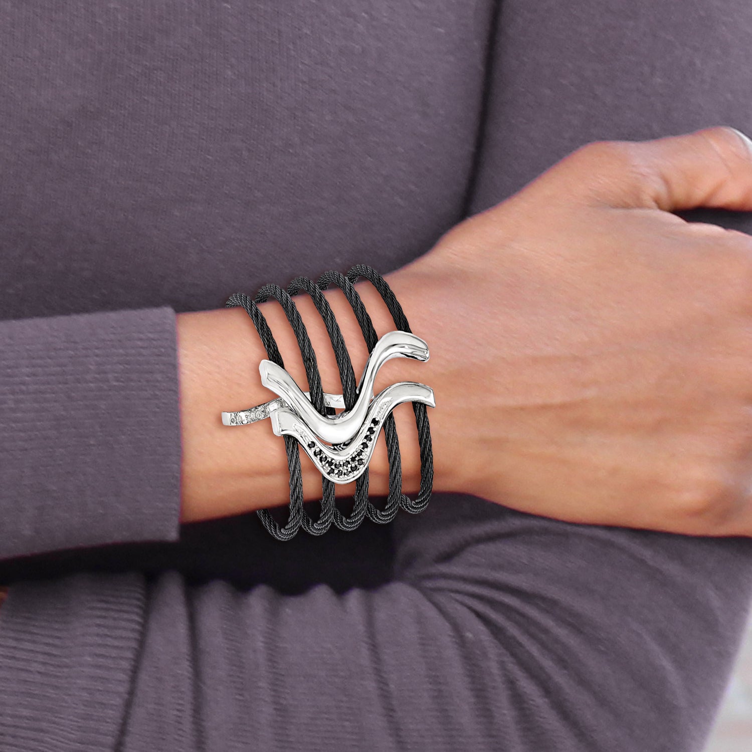 Titanium/Silver Two-Tone Cuff Bracelet