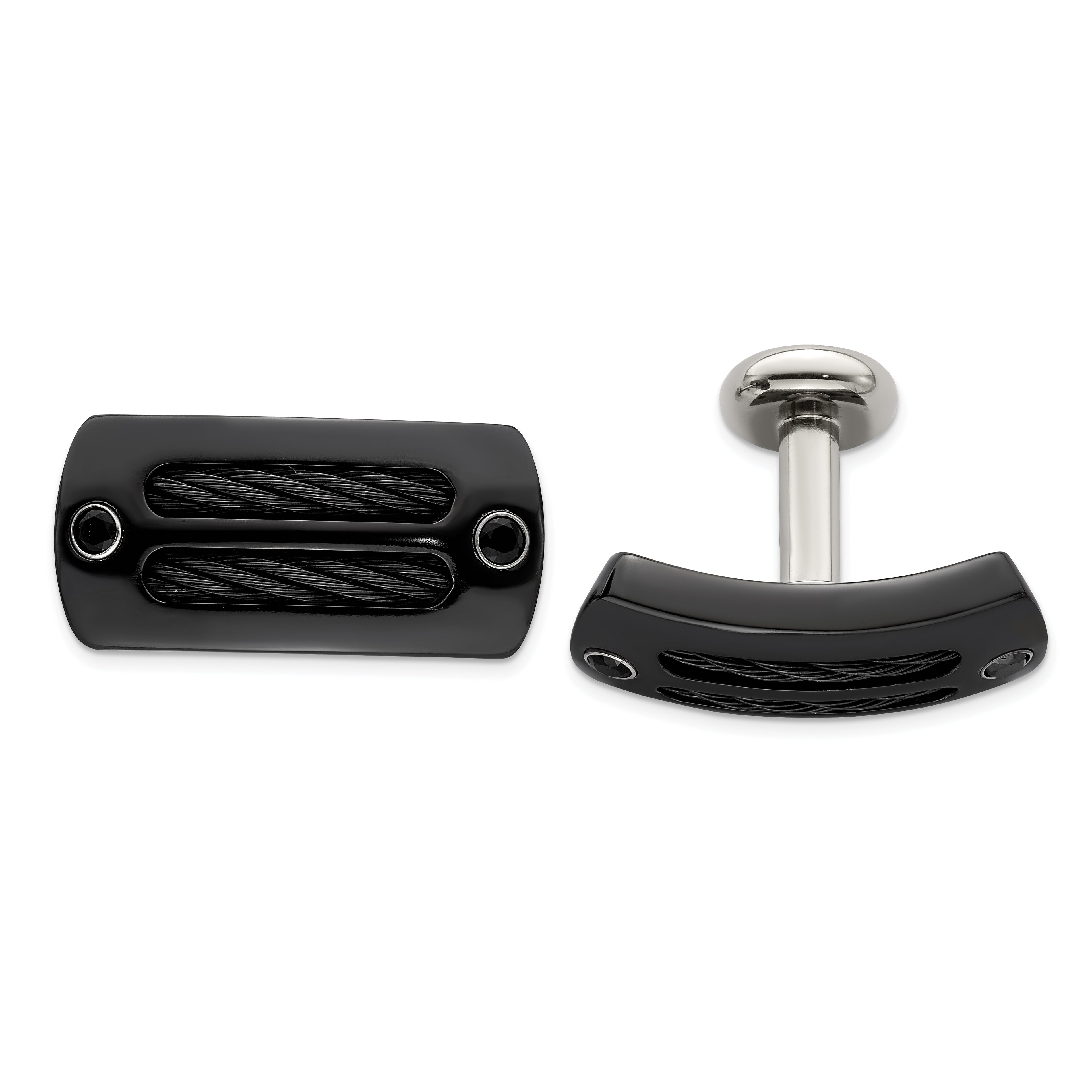 Edward Mirell Black Ti Cable & Black Spinel w/ Silver Bezel Cufflinks