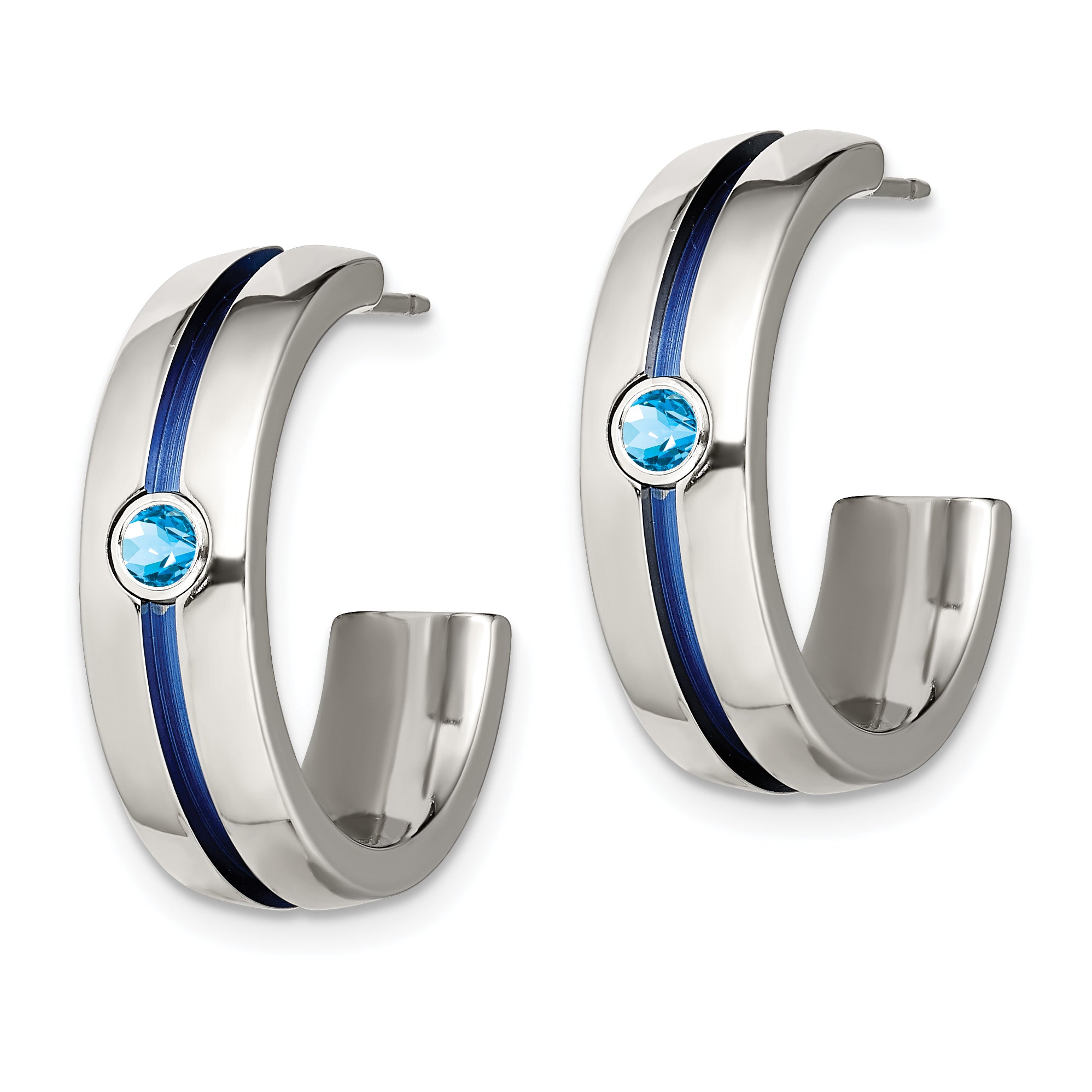 Edward Mirell Grey Ti Brushed Blue Anodized and Blue Topaz J Hoop Post Earrings Secondary image