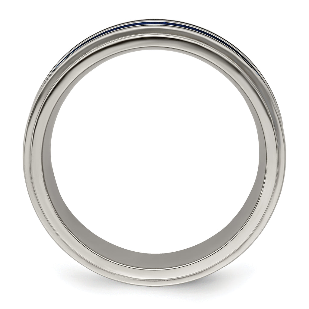 Edward Mirell Titanium with Blue Anodized Grooves 8mm Band