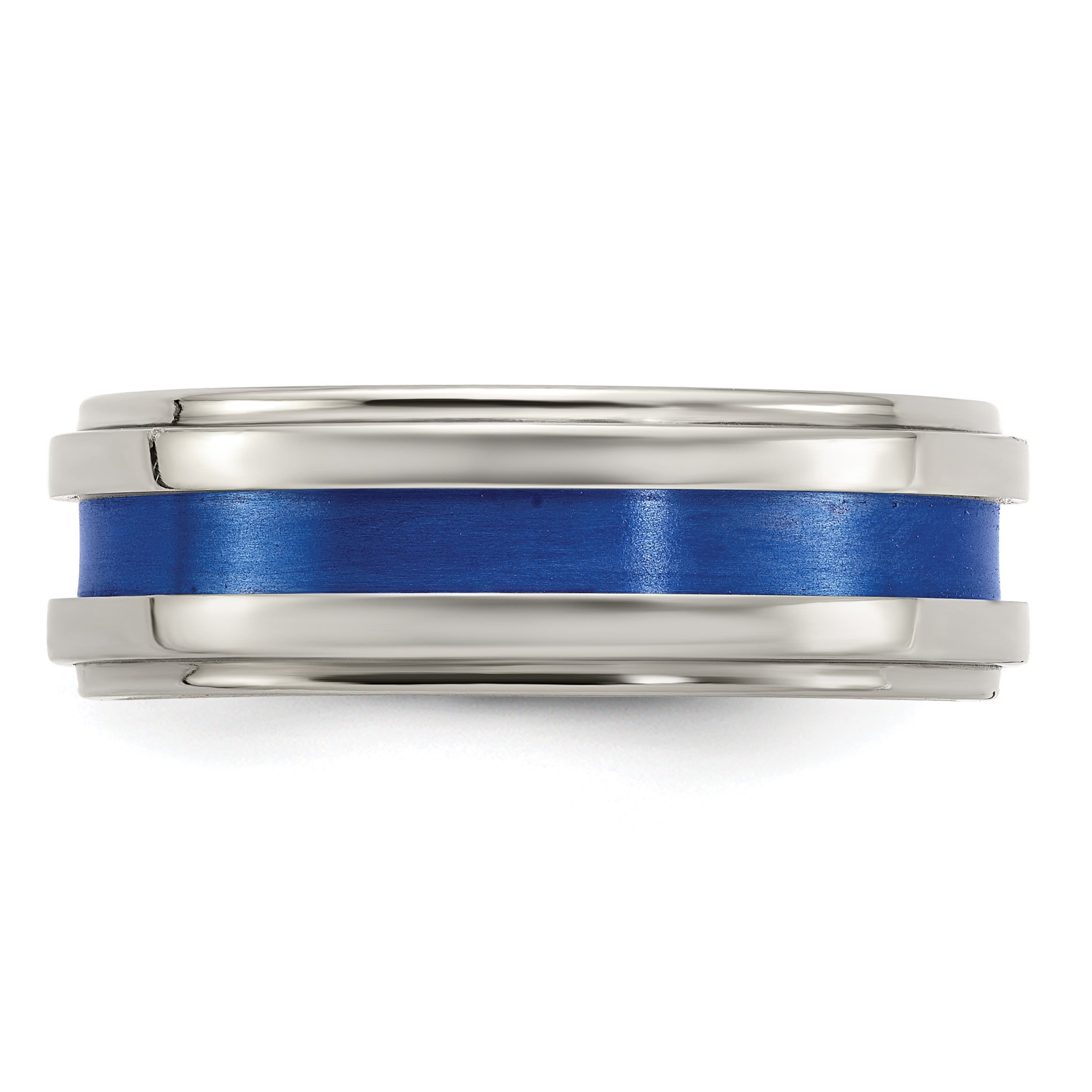 Edward Mirell Titanium Grooved Blue Anodized Flat 7.5mm Band