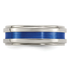 Edward Mirell Titanium Grooved Blue Anodized Flat 7.5mm Band