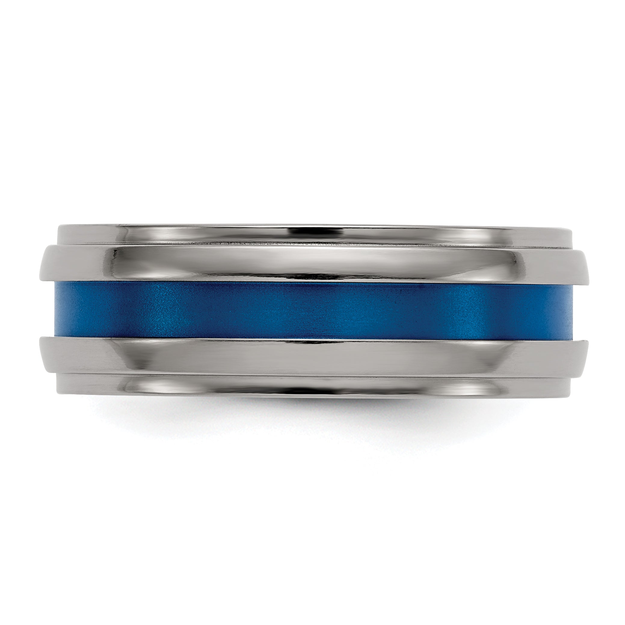 Edward Mirell Titanium Grooved Blue Anodized Flat 7.5mm Band