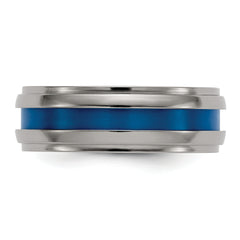 Edward Mirell Titanium Grooved Blue Anodized Flat 7.5mm Band