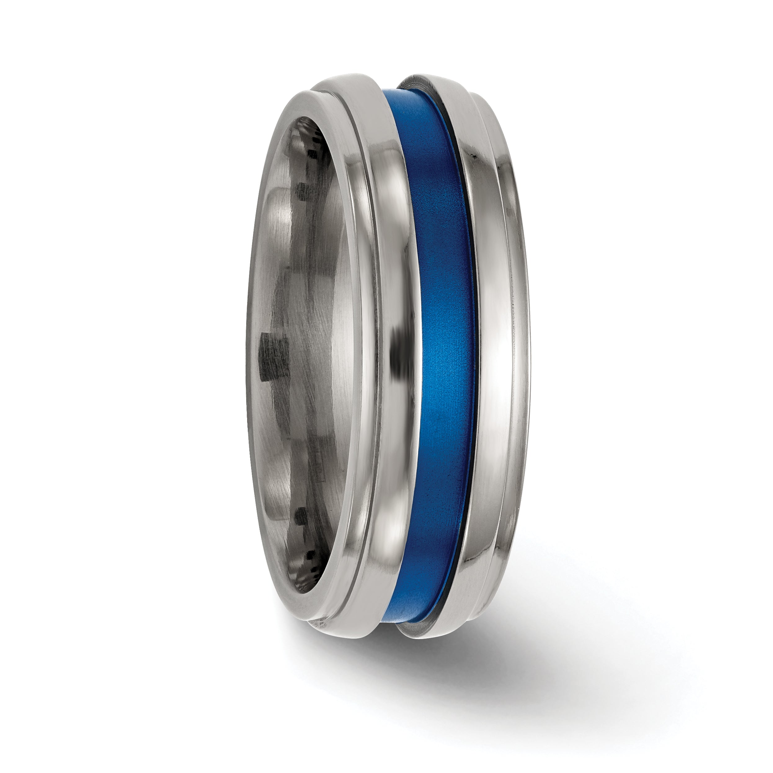 Edward Mirell Titanium Grooved Blue Anodized Flat 7.5mm Band