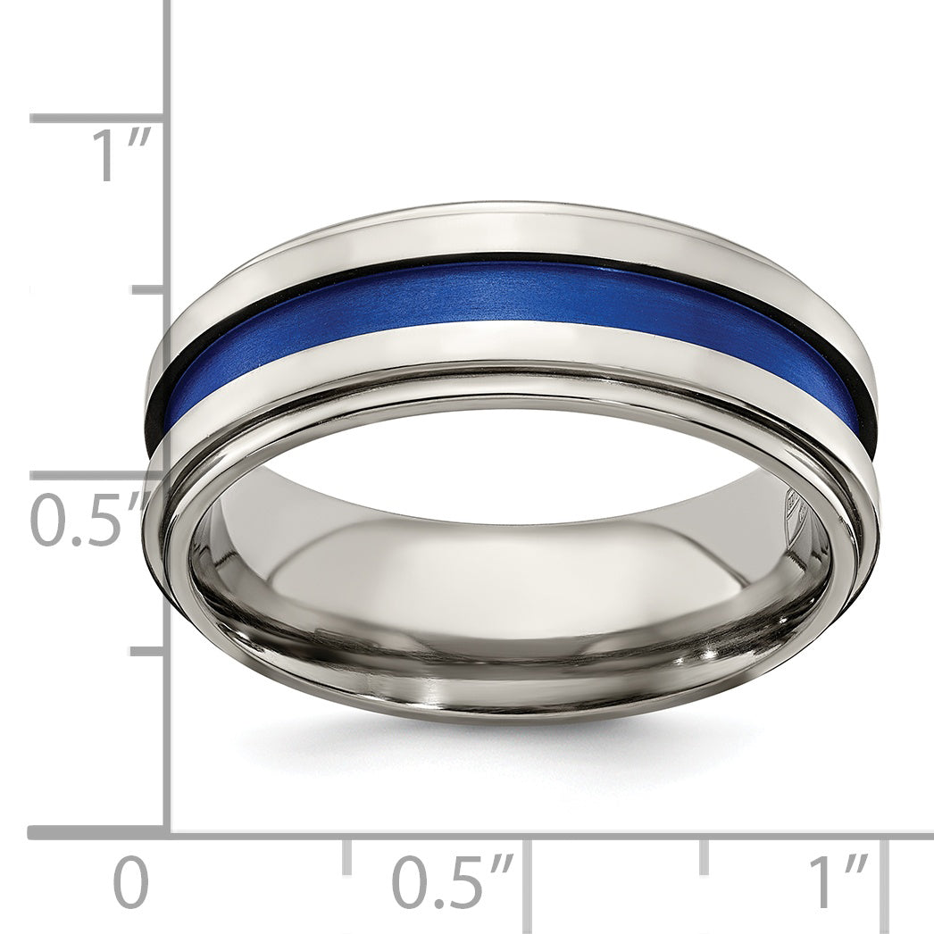 Edward Mirell Titanium Grooved Blue Anodized Flat 7.5mm Band