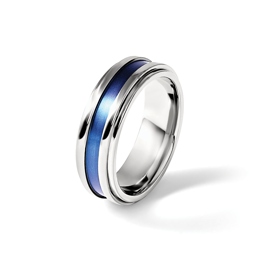 Edward Mirell Titanium Grooved Blue Anodized Flat 7.5mm Band