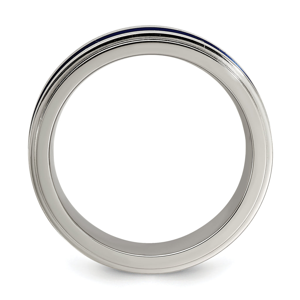 Edward Mirell Titanium Grooved Blue Anodized Flat 7.5mm Band