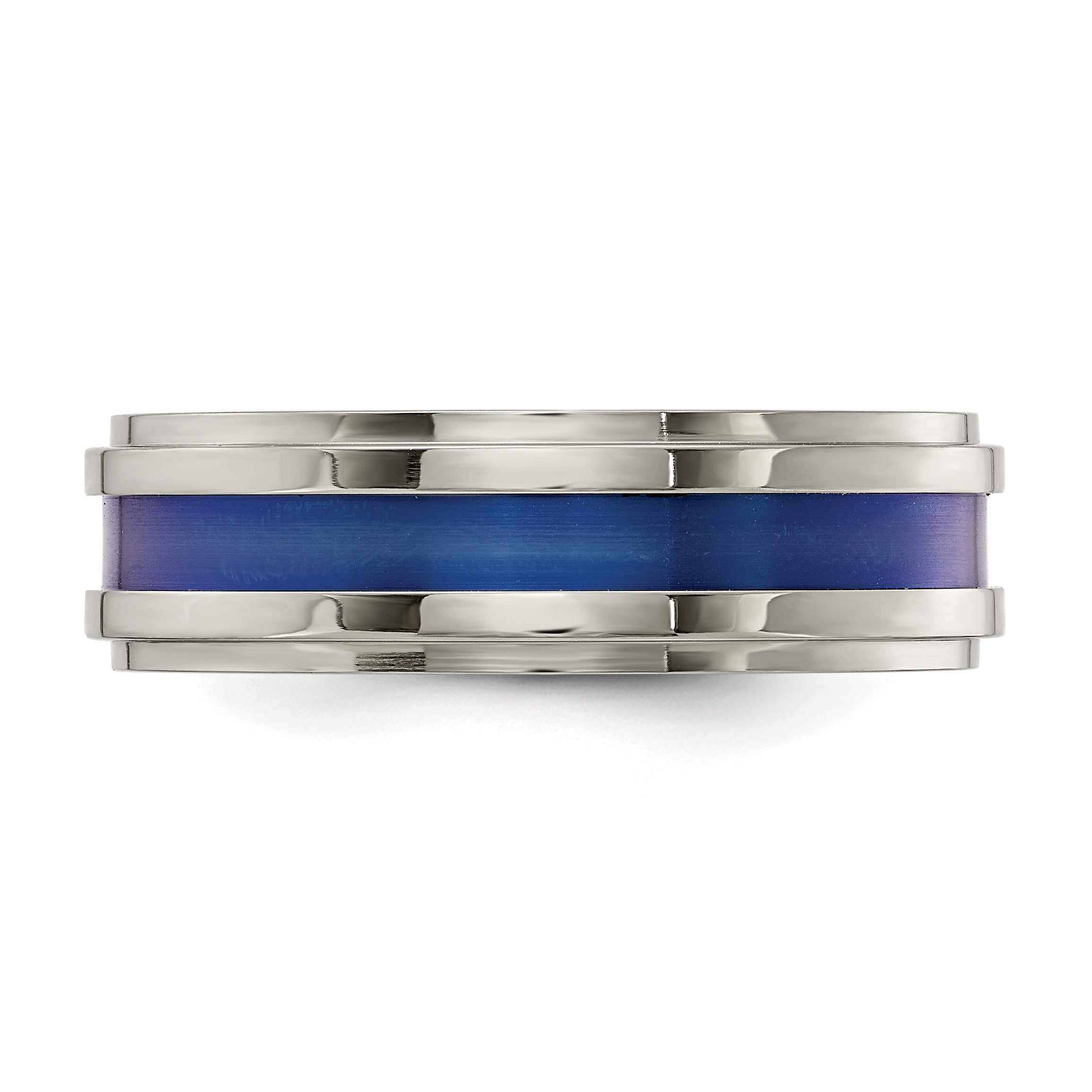 Edward Mirell Titanium Grooved Blue Anodized Flat 7.5mm Band Secondary image