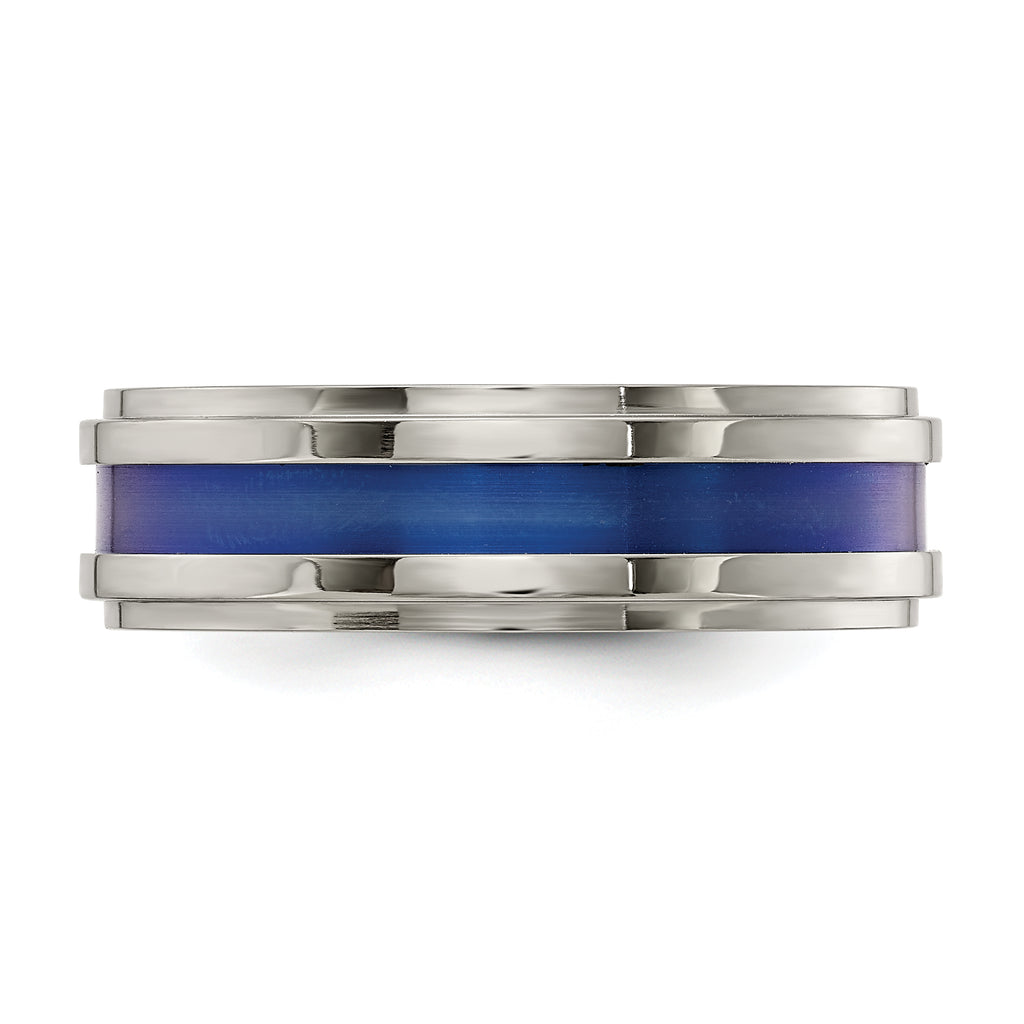 Edward Mirell Titanium Grooved Blue Anodized Flat 7.5mm Band