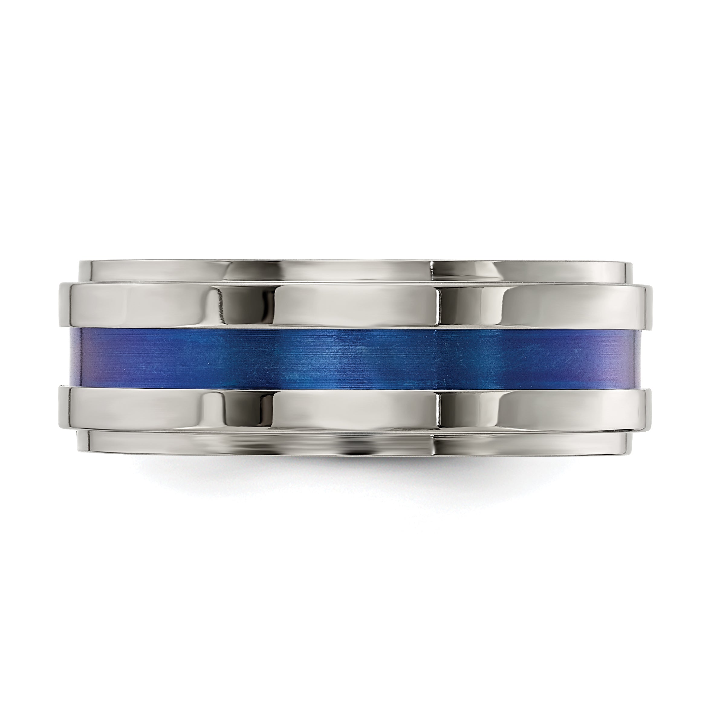 Edward Mirell Gray Titanium with Blue Anodized Stripe Flat Grooved Step Edge 8mm Band Secondary image
