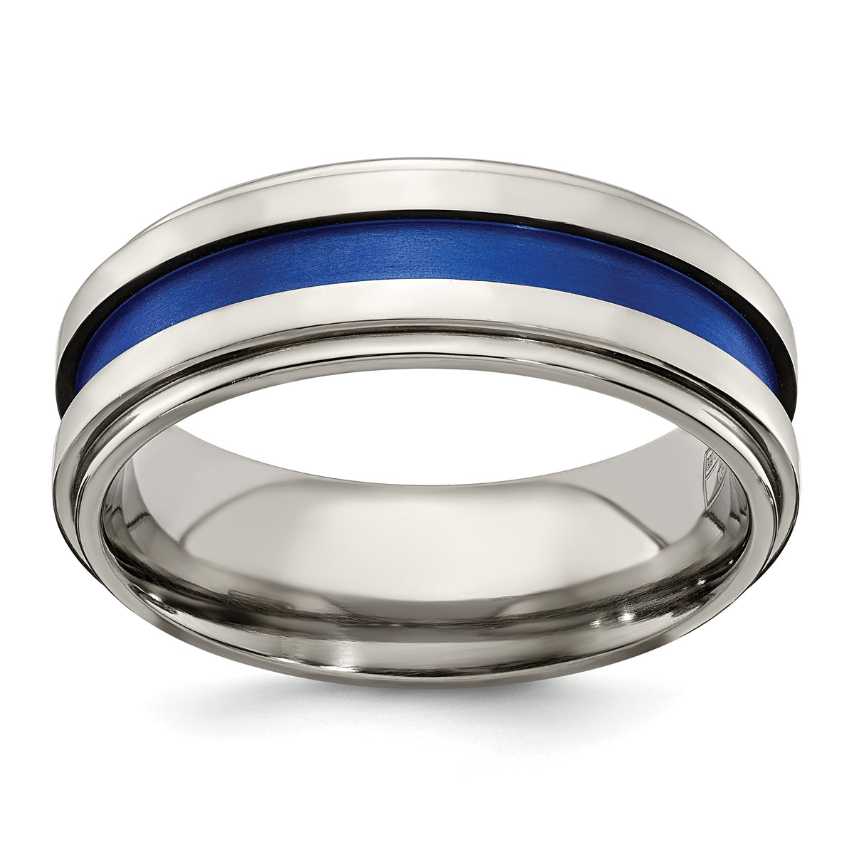 Edward Mirell Titanium Grooved Blue Anodized Flat 7.5mm Band