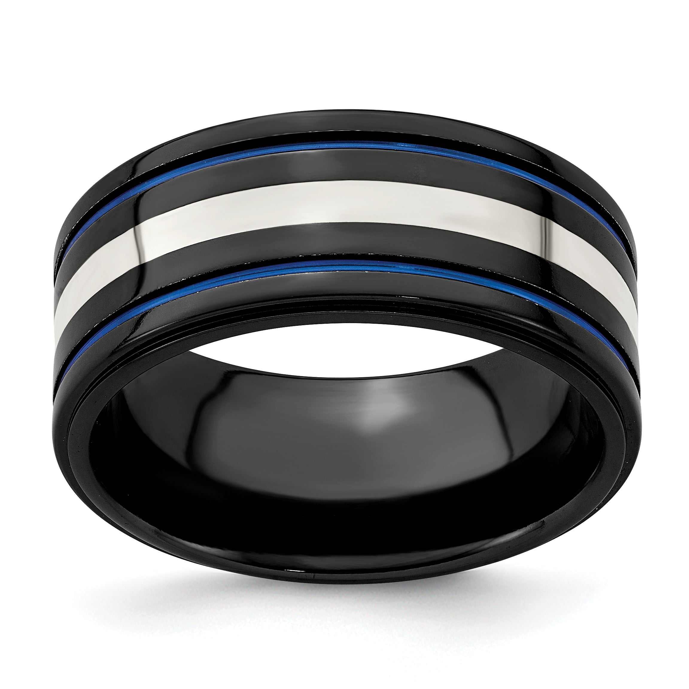 Edward Mirell Black Ti Sterling 925 & Grooved Blue Anodized Band Main image