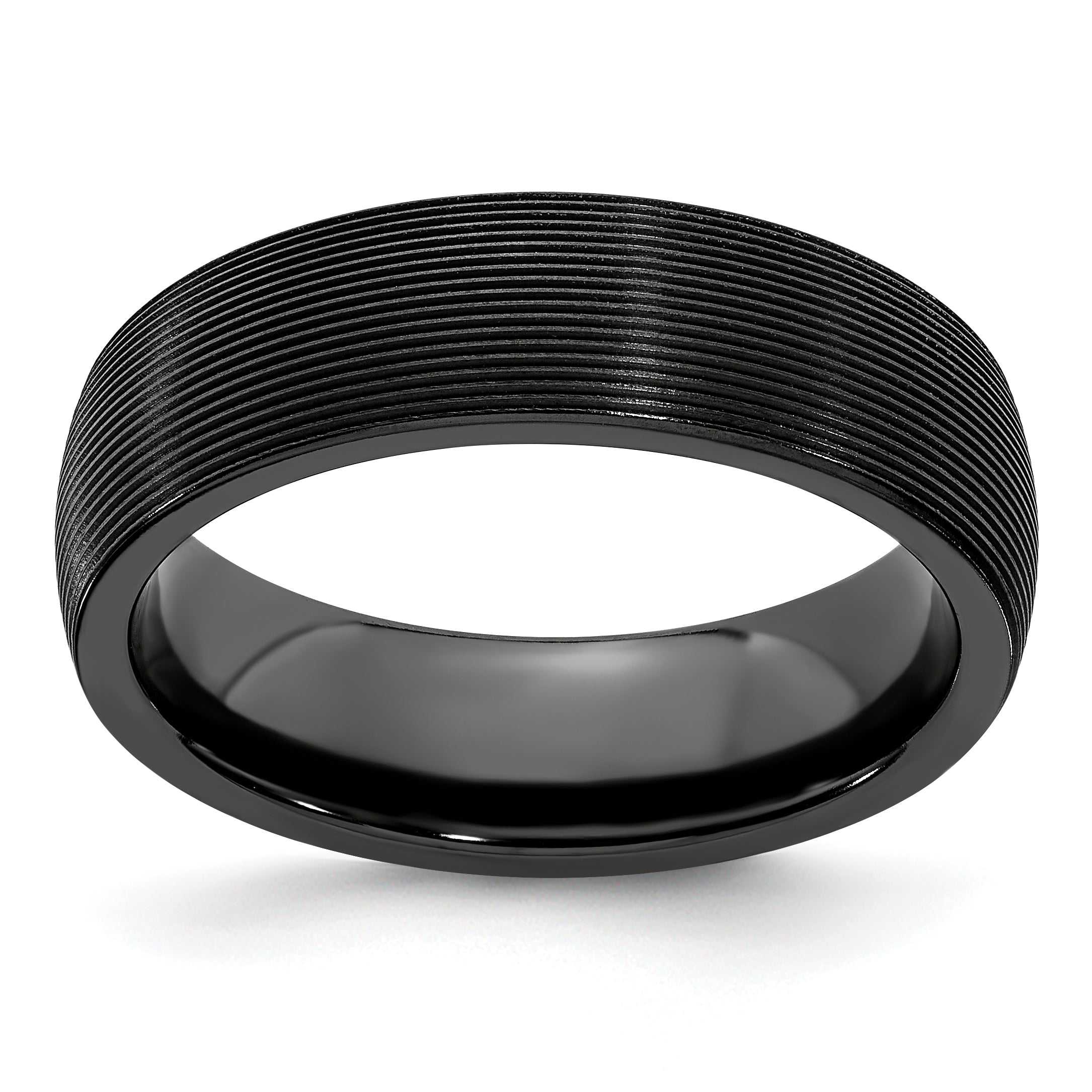 Edward Mirell Titanium Black Ti Domed Textured Lines 6mm Band Main image