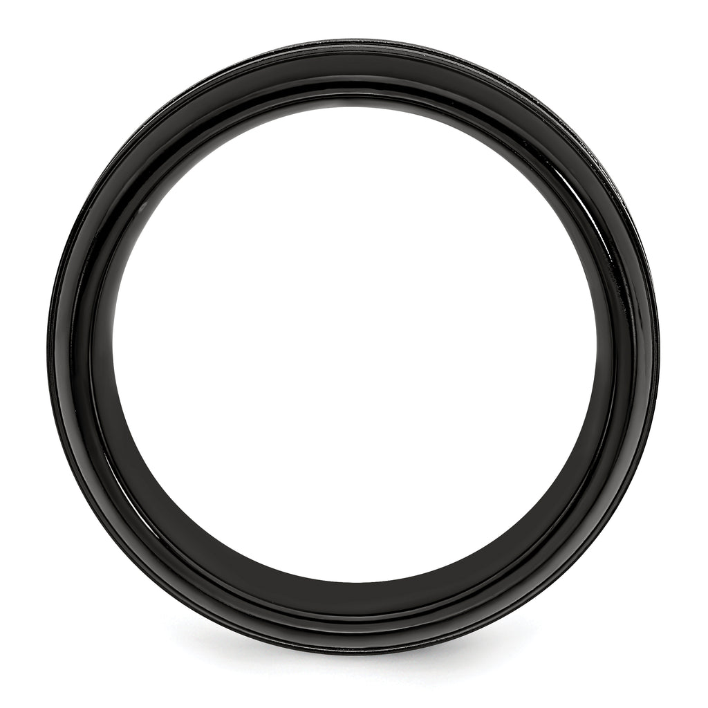 Edward Mirell Titanium Brushed/Polished/Grooved Black Ti 8mm Ring