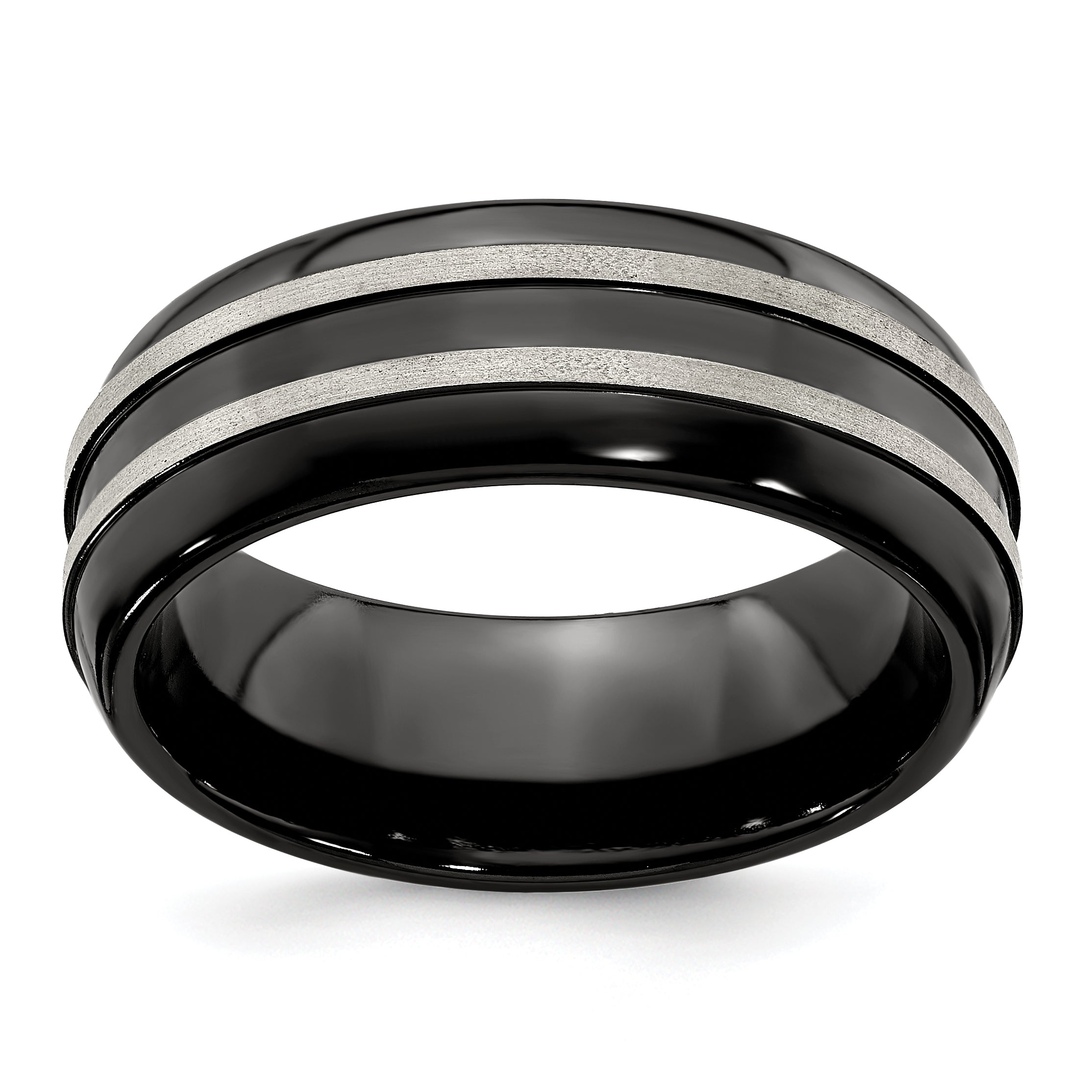 Edward Mirell Titanium Brushed/Polished/Grooved Black Ti 8mm Ring Main image