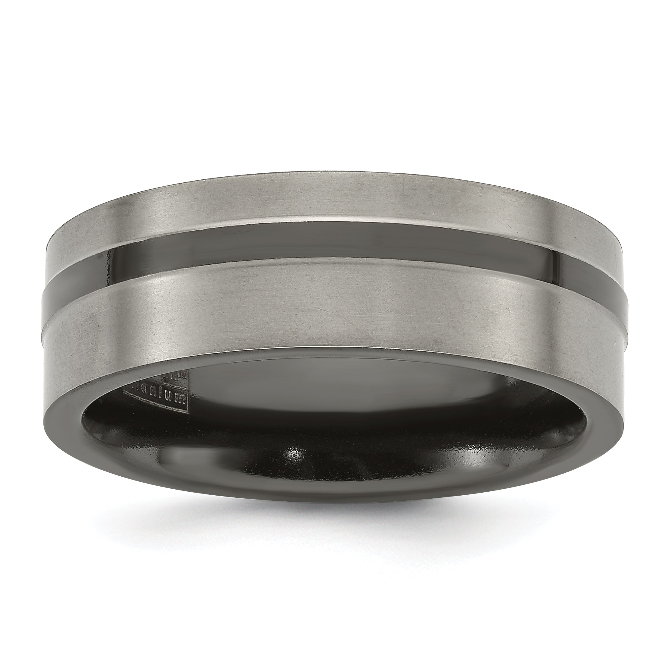 Edward Mirell Titanium Black Ti Flat Cut Edge Grooved 8mm Band Main image