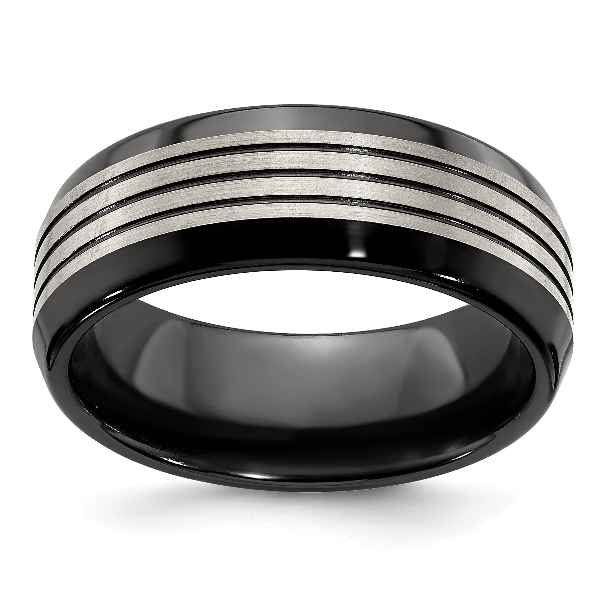 Edward Mirell Titanium Black Ti Flat Top Beveled Edge 8mm Band Main image