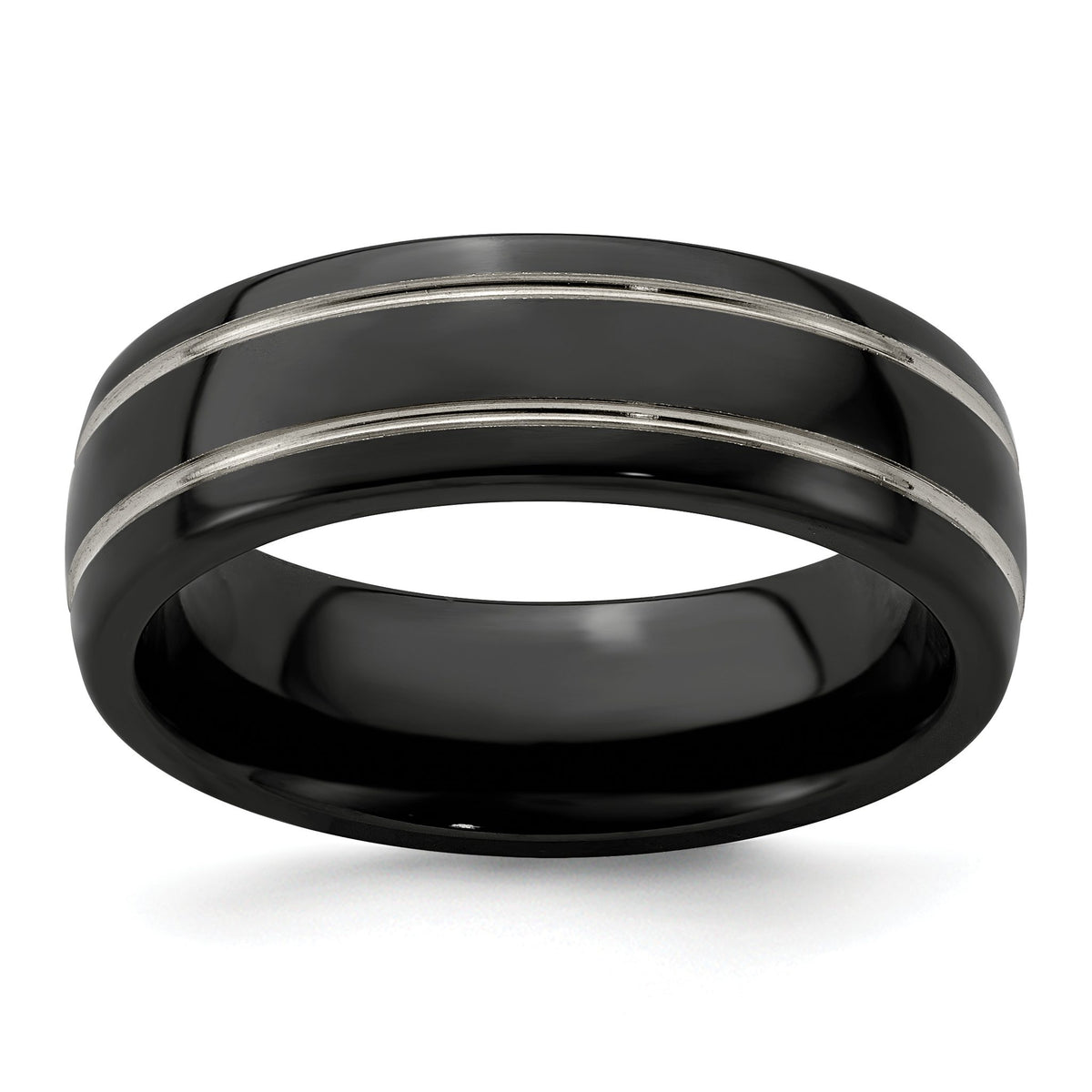 Black & Grey Grooved Wedding Band in Titanium, 7mm, Size 7.5–12.5 - Sophia Jewelers Main image