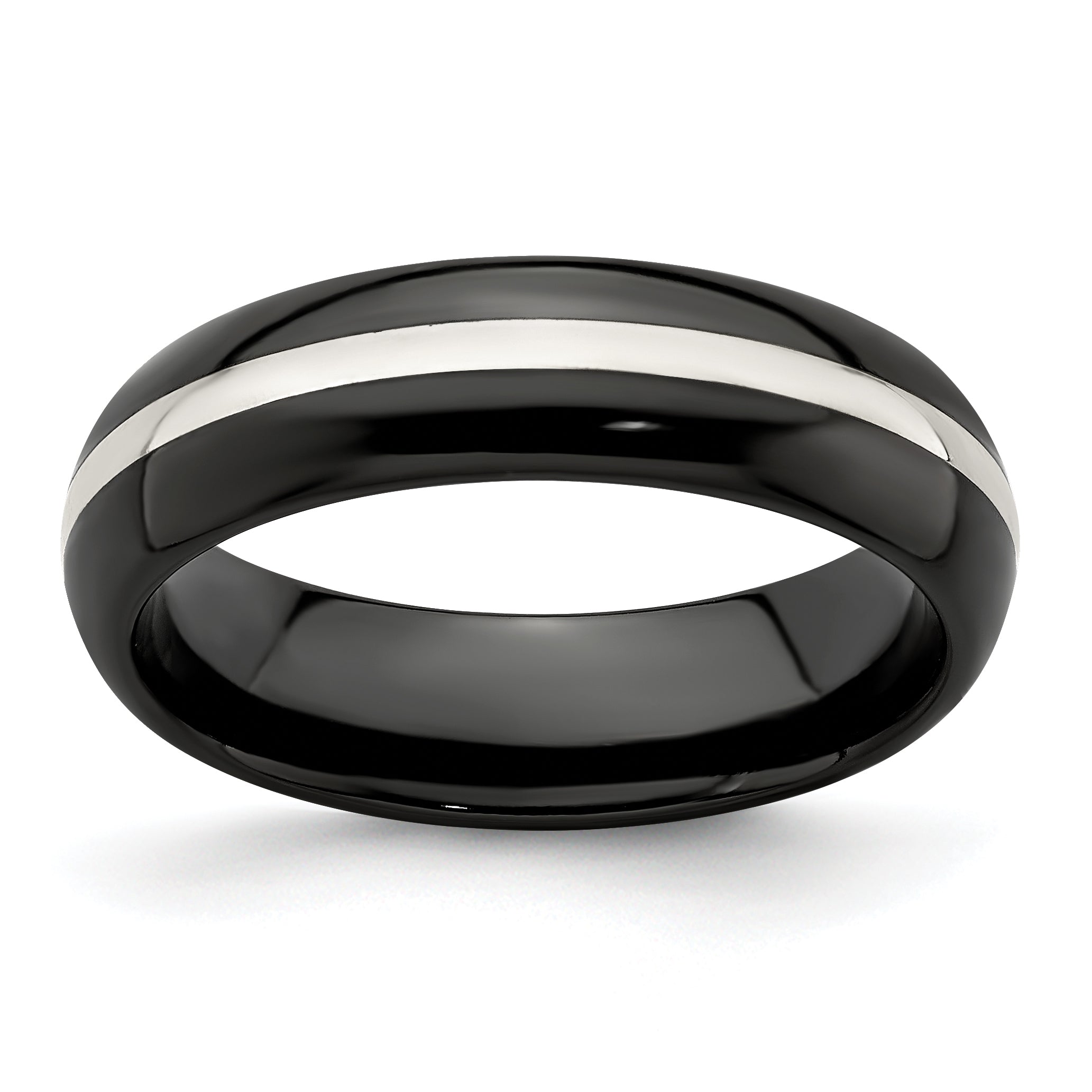 Edward Mirell Black Ti Domed & Sterling Silver Inlay 6mm Band Main image